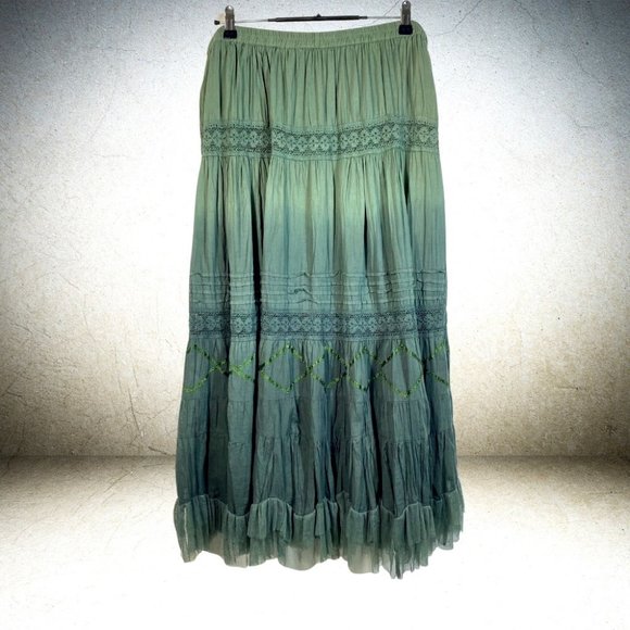 Phool Dresses & Skirts - Phool Rustic Green Ombre Vintage 90's Ruffle Layered Lace Lined Maxi Skirt 1X